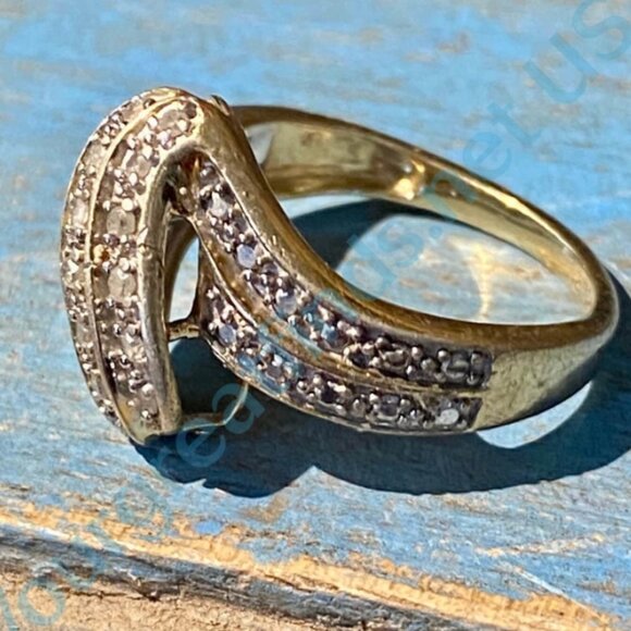 Pre-owned Gold Vermeil over Sterling Silver Diamond Ring 7 - Picture 3 of 4